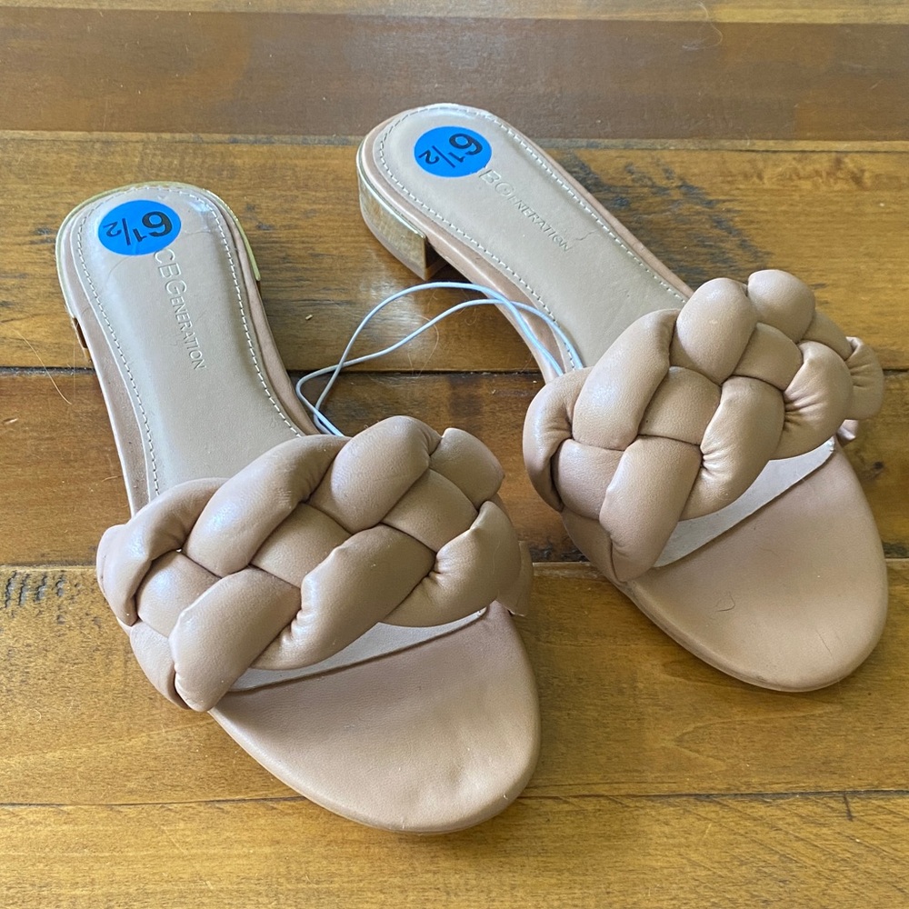NWOB BCBGeneration Tan Braided Slide Sandals